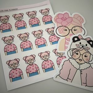 Tickled Pink Planning Stickers - Girl in pink